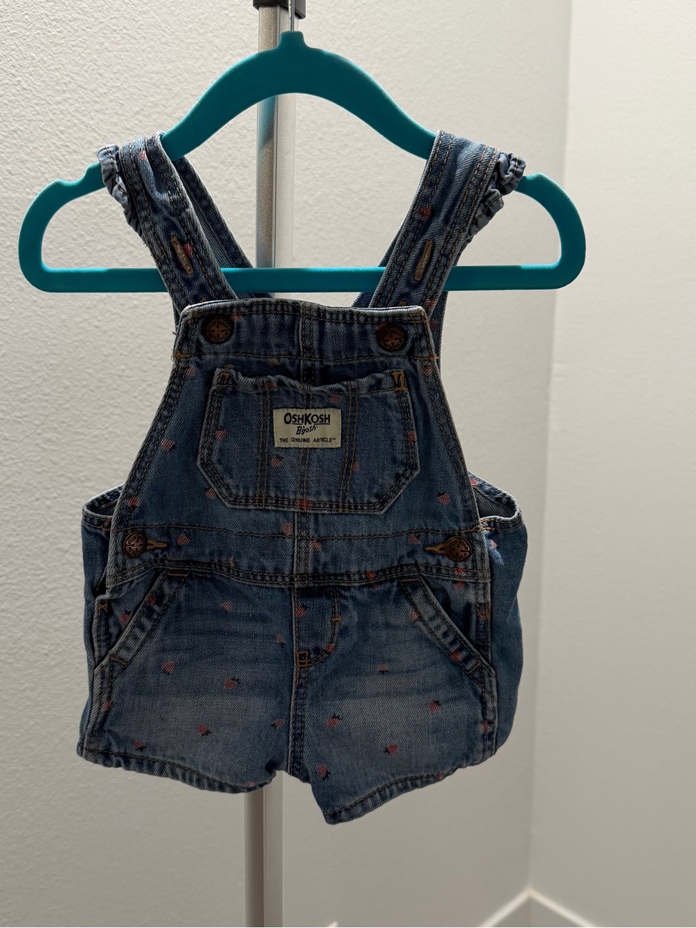 OshKosh B'gosh Denim Shortall with Pink Heart Accents